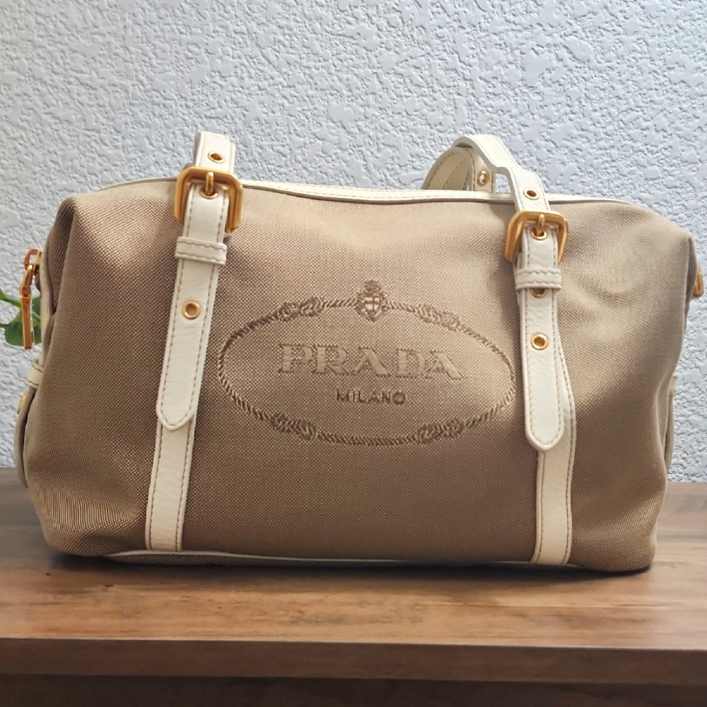 Prada Logo Bauletto Bag Canvas Medium